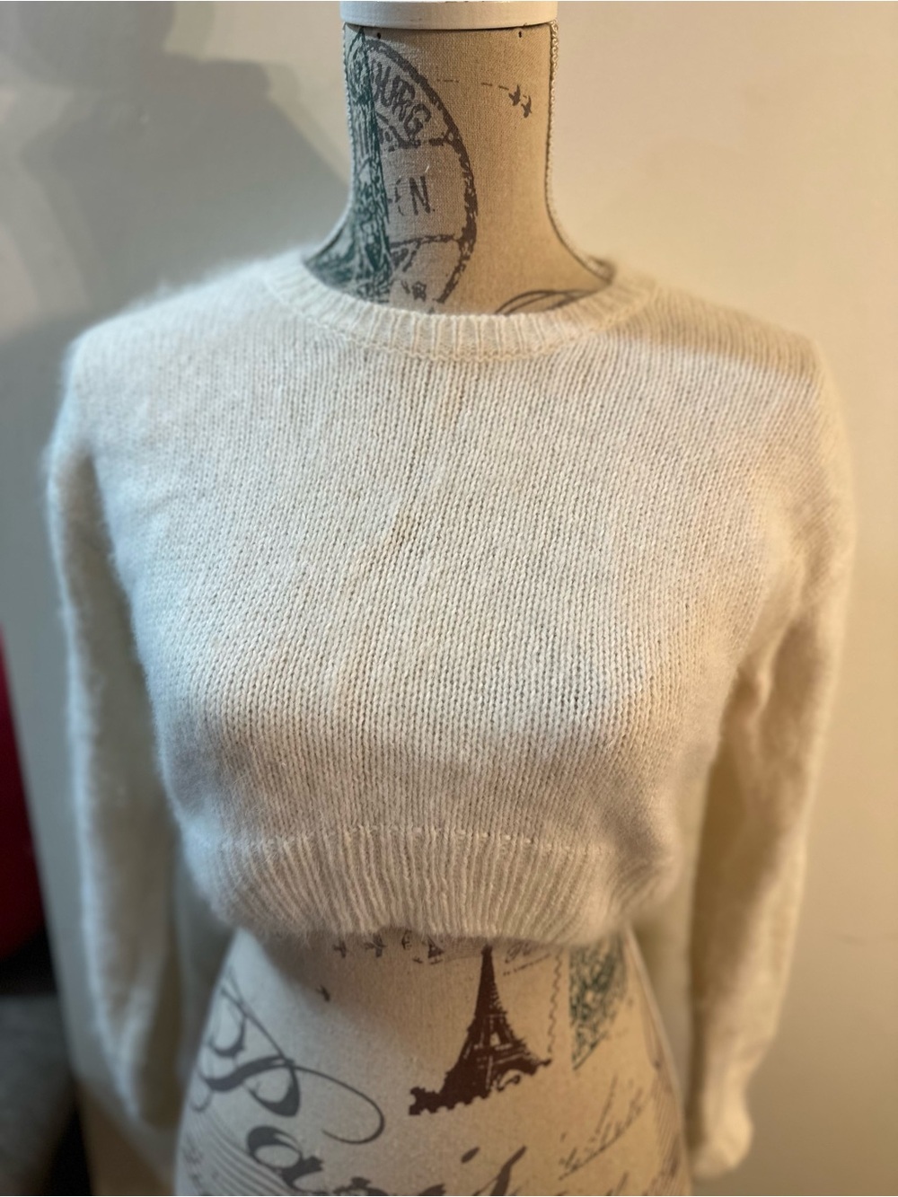 Cropped Cream Crewneck Sweater - Lightweight Cozy Knit